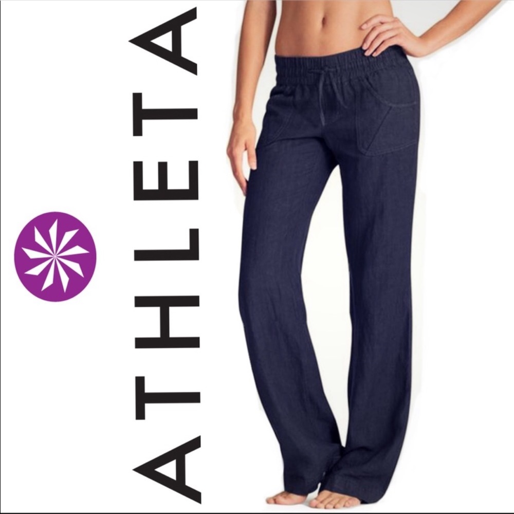 Athleta Blue Lakeside Linen Pants Size 2P